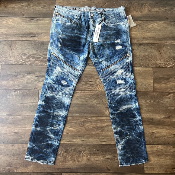 Rock Revival Men's Moto Daviday Acid Wash Jeans Size 36x32 - Picture 2 of 10